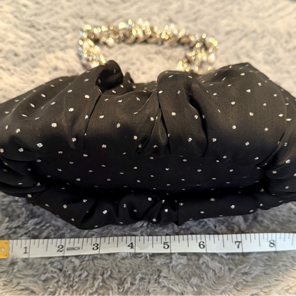 Betsey Johnson Black and Shiny Polka Dot Handbag with Silver Chain - Picture 4 of 8